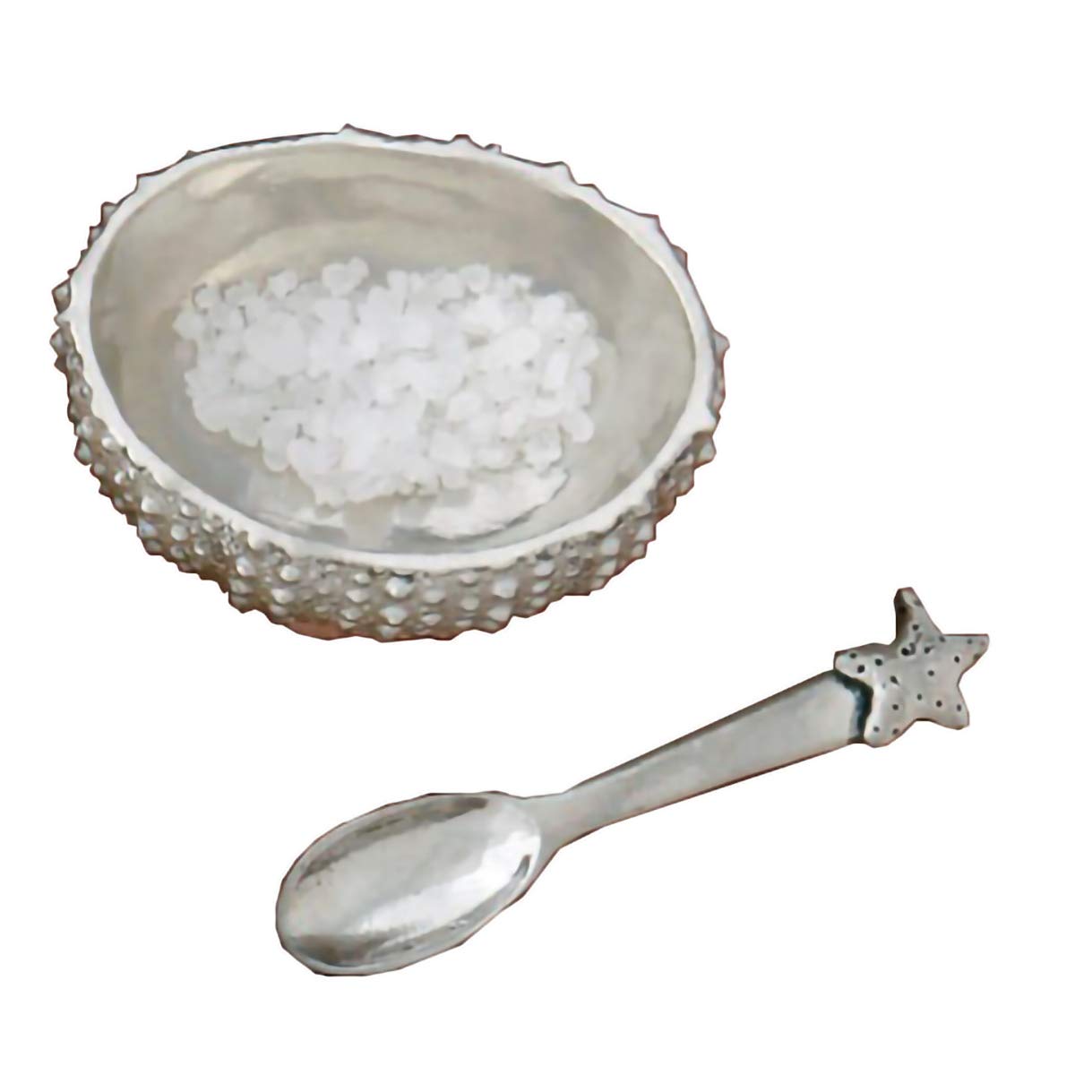 Basic Spirit Salt Bowl with Spoon - Sea Urchin - Pewter Cellar Container Box for Salt, Spices, Snacks, Rice, Side Dishes, or Ice Cream