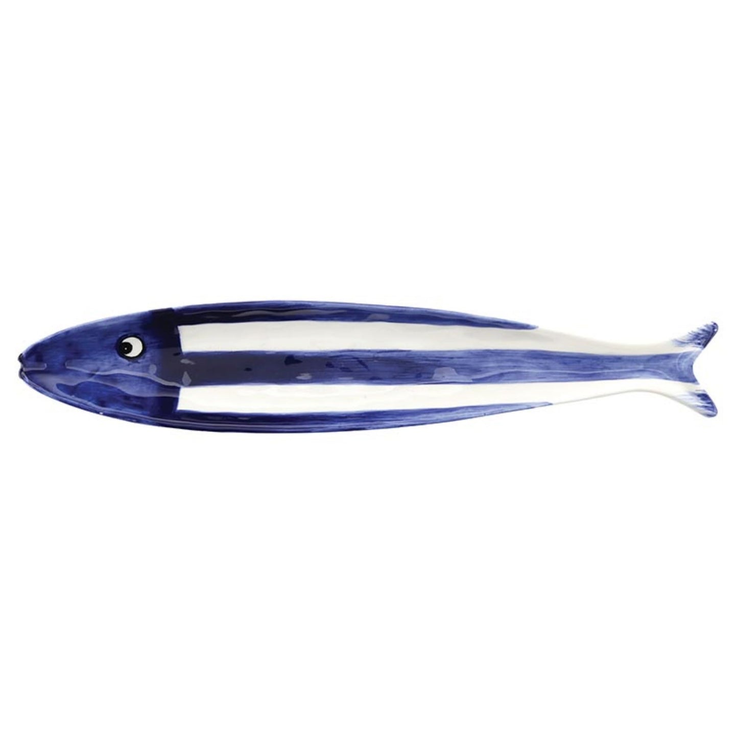 47th & Main Fish Shaped Dish Ceramic Tapas Bowl for Entertaining, 12" x 2.25", Blue/White