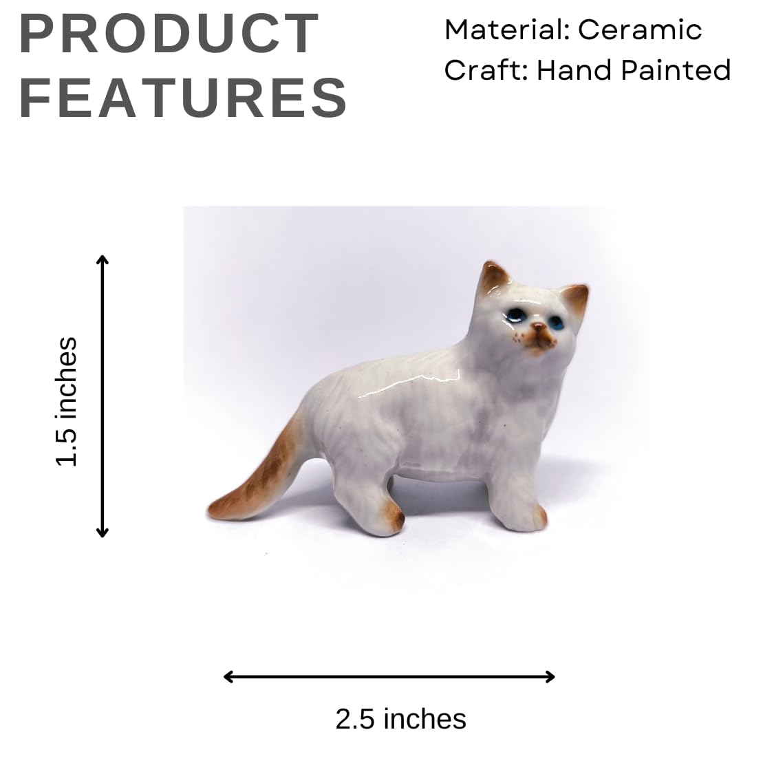ZOOCRAFT Ceramic Cat Figurine - White Persian Cat Collectible for Home Decor - Cat Gift Idea, Cat Mom Gifts, Cat Lover Gifts - Ceramic Cat Statue, 1.5" Tall