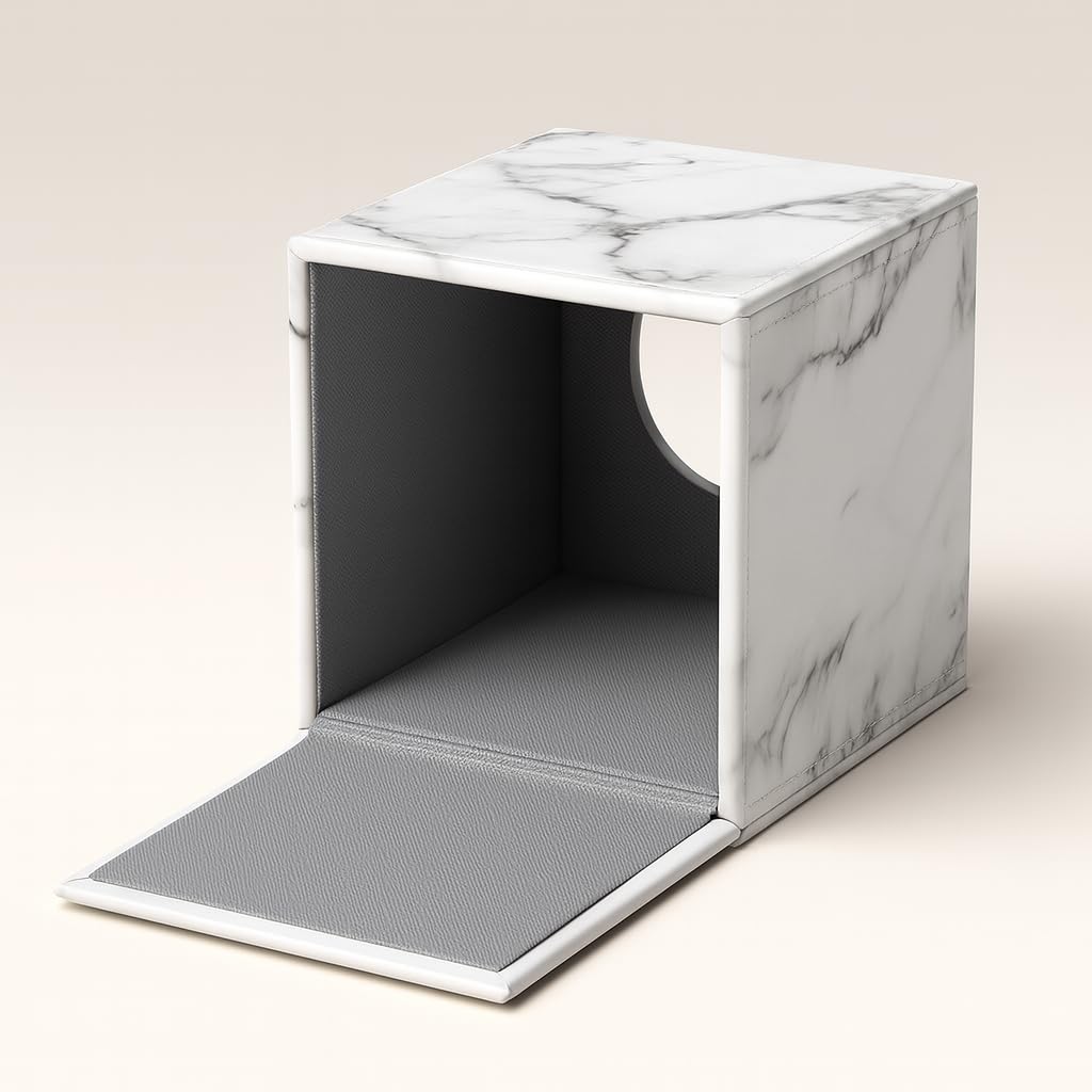 Luxury PU Leather Tissue Box Cover for Kleenex– Marble White Stylish Cube Dispenser for Home, Office, Car, Hotel – Square Tissue Holder with Magnetic Bottom