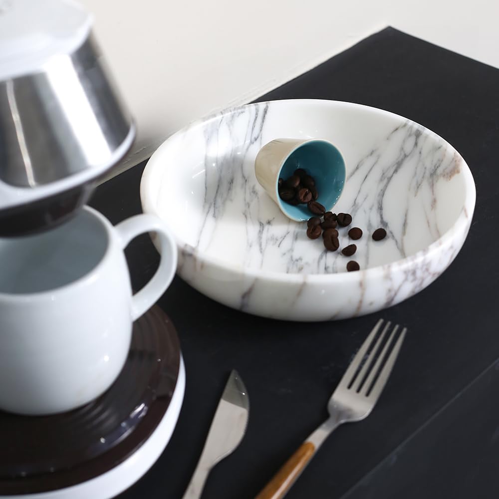 FutureStone Marble Candy Bowl for Home Decor, Modern Decorative Bowl for Coffee Table, Marble Fruit Bowl For Table Centerpiece, Coins Key Catchall Bowl For Entryway (Arabescato, 7.8" x 1.9")