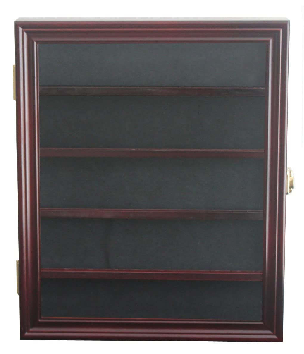 Arrowhead Display Case Native American Shadow Box Wall Mount Cabinet with UV Protection for Agate Opal Stone Arrowheads Spear Points (Mahogany Finish)