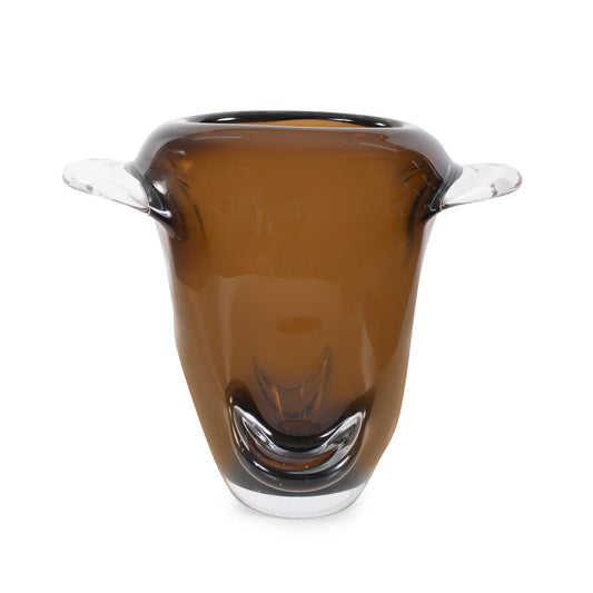 Howard Elliott Collection Smokey Umber Flared Edge Glass Vase Short, Handcrafted Amber Glass Vase with Sculpted Shape, Decorative Accent for Table, Shelf or Centerpiece, 9.875H x 12.25W x 5.875D