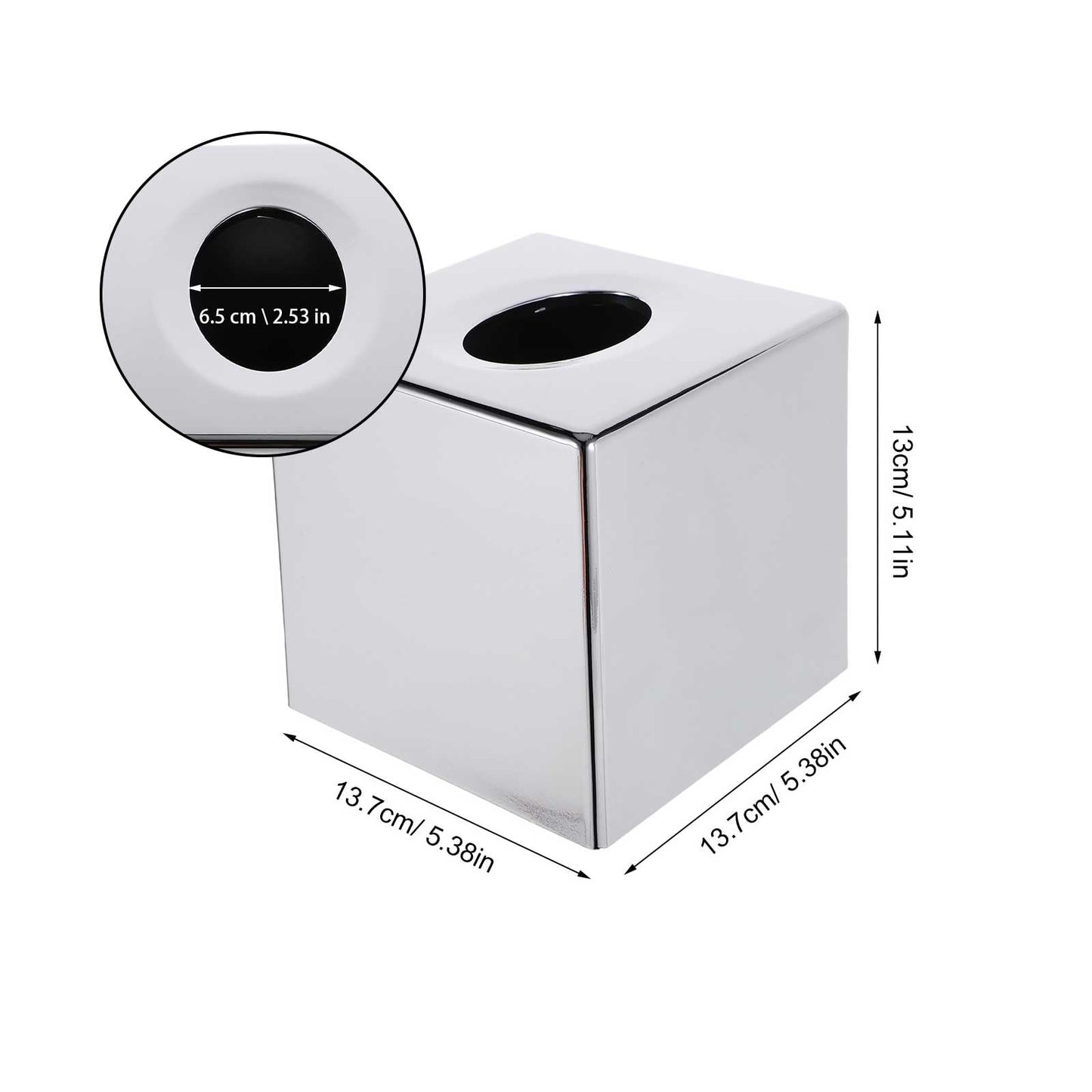 ABS Plastic Square Tissue Box Cover Facial Tissue Holder Silver Square Holder for Bathroom Vanity Countertops Bedroom Dresser Night Stand 5.38X5.38X5.11In Non-Stainless Steel