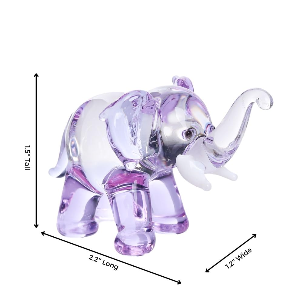 M Audomsak Hand-Blown Purple & Clear Art Glass Elephant Figurine – Handmade Mini Collectible, Symbol of Wisdom & Good Fortune, Unique Birthday, Home Decor & Thai Souvenir
