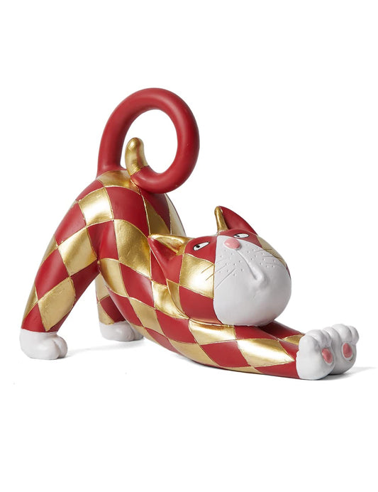 SEINHIJO Cat Figurine Statue Animal Sculpture Modern Decor Home Gift Art for Bedroom Living Room Polyresin Red 6.0 Inch
