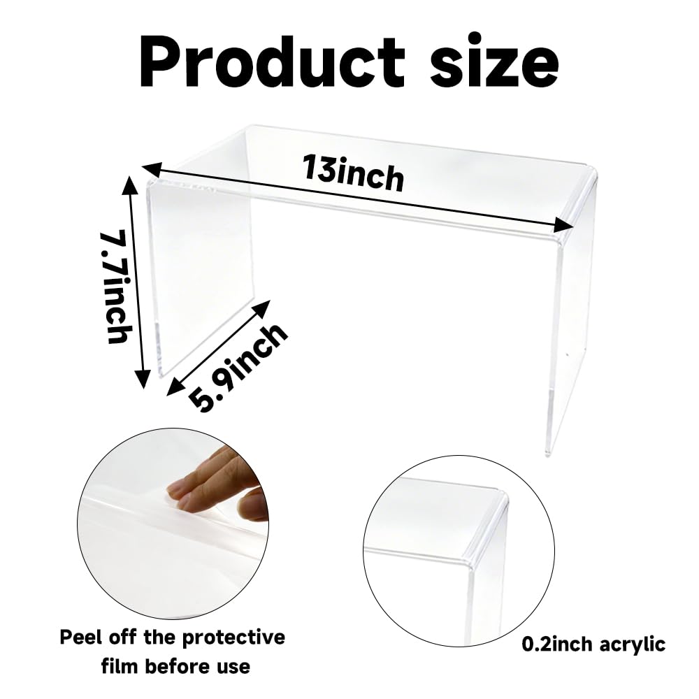 yaenoei 2 Pcs Extra Large Acrylic Display Risers, Clear Rectangular Shelf Stands 5mm Thick for Showcasing Collectibles and Decorative Displays (13*6*7.8)
