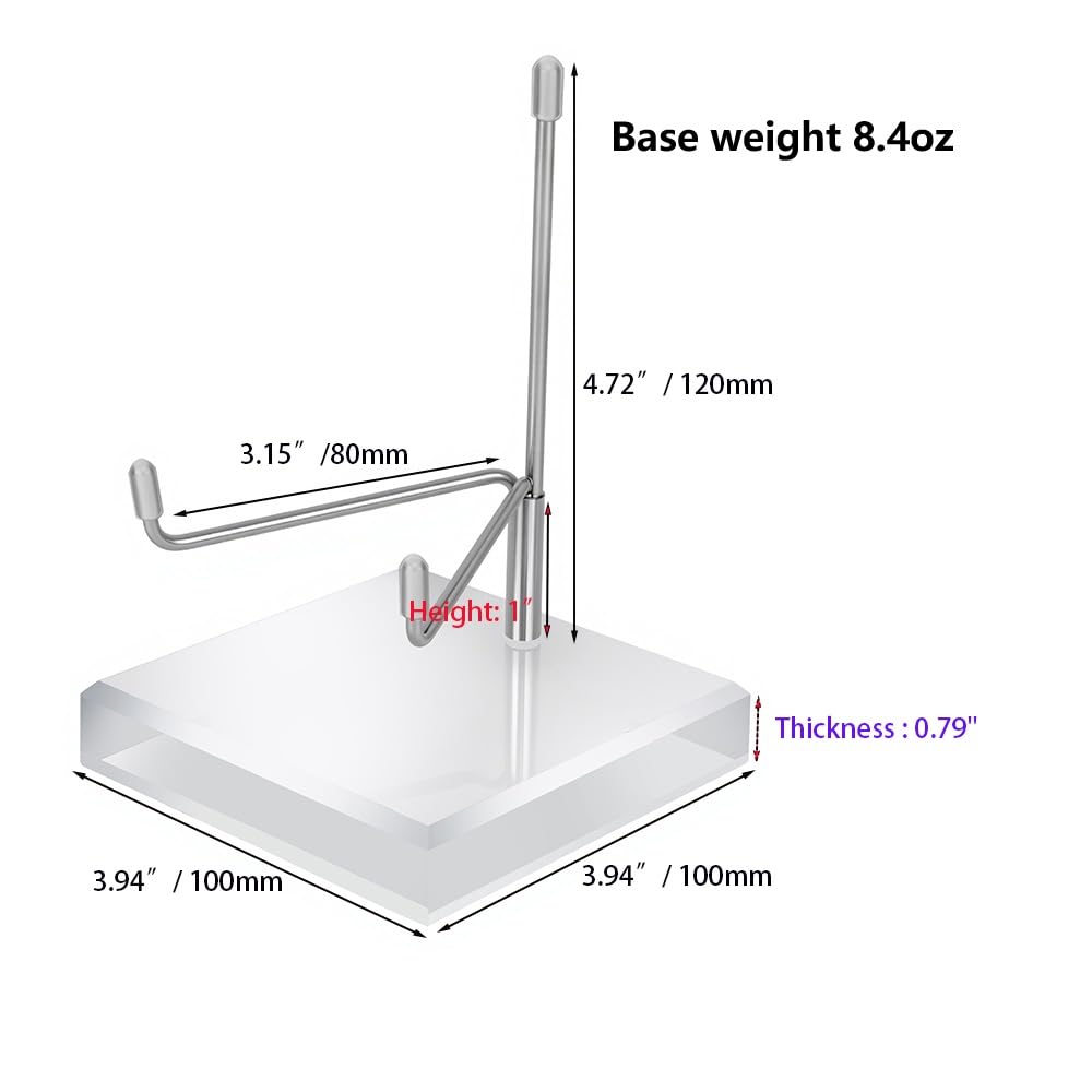 4 x 4 x 5.5 Inch Large Crystal Holder Acrylic Display Stands with Adjustable Metal Arm Rock Show Solid Riser Clear Block for Showcasing Geodes Mineral Specimens Amethyst Stone Easel Collectibles