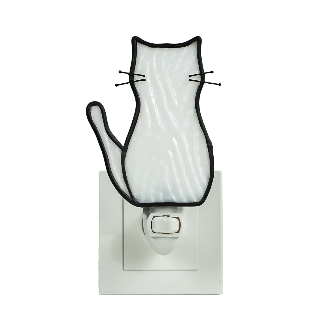 BOXCASA White Cat Night Light Stained Glass Lamp Warm Yellow Plug in