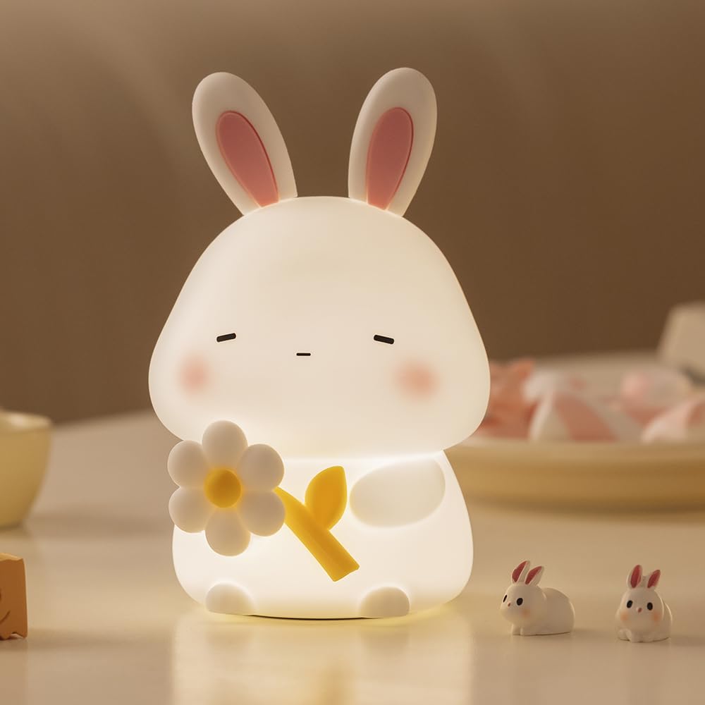 KinYiLO Bunny Night Light, 3 Level Dimmable Rabbit Nursery Nightlight, 1200mAh Soft Silicone Bedside Touch Lamps, Cute Rechargeable Easter Bunny Gifts Room Decor