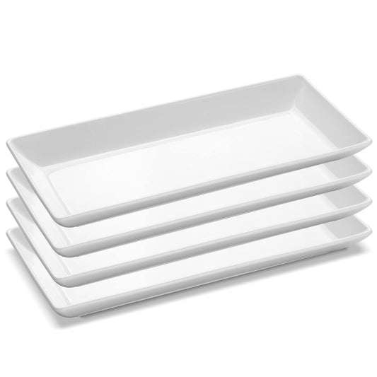 Yedio 14” White Porcelain Serving Platters, Elegant Large Rectangular Plates Trays for Dinner Parties, Appetizers, Sushi, Desserts & More, Microwave & Dishwasher Safe, Set of 4