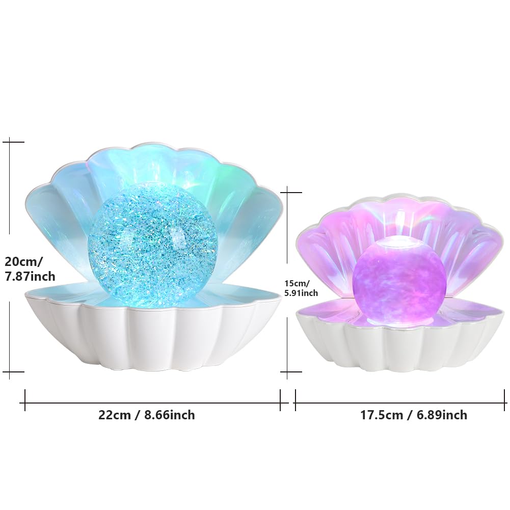 LKUA Shell Pearl Beach Themed Night Light, RGB 8 Colors Changing Mood Shell Pearl Lamps, Bedside LED Clamshell Portable Night Lights for Bar (Large White Shell)