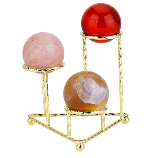 AHANDMAKER Metal Crystal Ball Stand Metal Sphere Display Stand 3 Eggs Display Stands Triangular Ball Base Desktop Ornament Rack for Home Office Desktop Decoration for 40mm Sphere, Golden