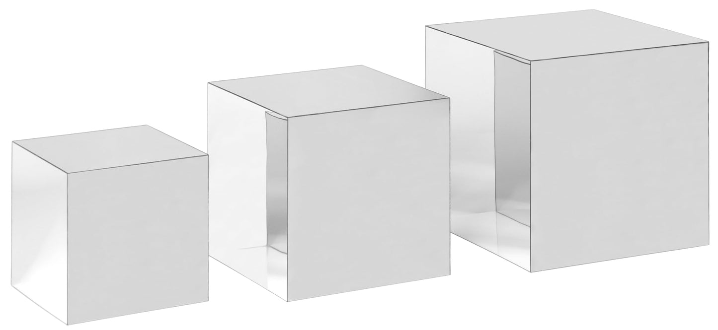 Red Co. Set of 3 Glossy Silver Acrylic Cube Display Nesting Riser Stands with Hollow Bottoms