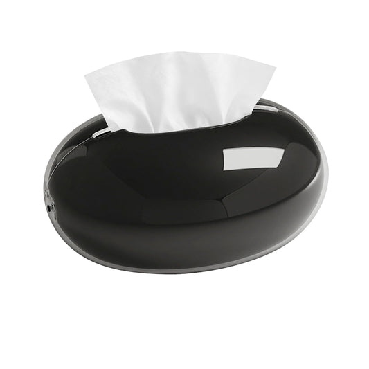 Acrylic Tissue Box Cover, Large Round Design with Non-Slip Base, Beige Decorative Holder for Bathroom, Living Room, Office (Black)