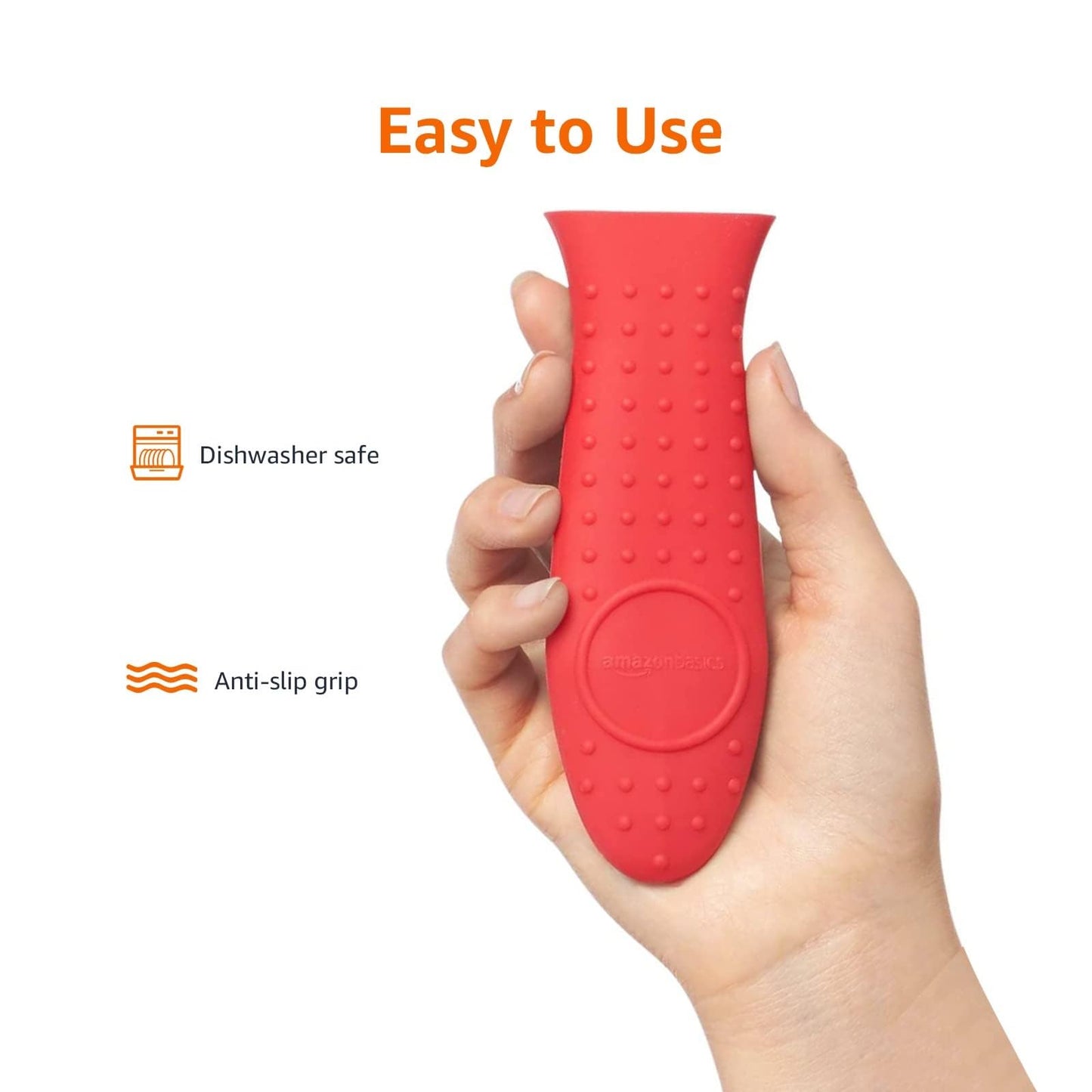 Amazon Basics Heat Resistant Non-Slip Silicone Hot Handle Holder, Rectangular Pot Handle Cover for Kitchen, Insulating Protection, Red, 5.6"L x 1.9"W