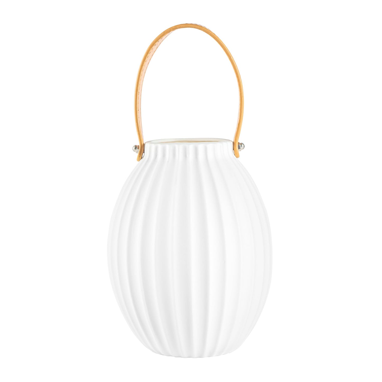 Restaurantware-Table Art Decorative Lantern Vase, 1 Minimalist Style Vase - With Attached Handle, Modern, White Porcelain Vessel, Use Candles Or LED Lights, In Kitchen, Living Room, Office, And More