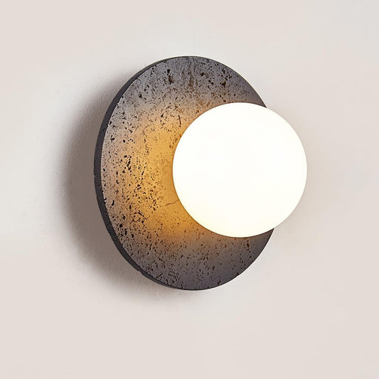 BFFGKGL Modern Natural Black Travertine Hallway Wall Sconce Nordic Creativity Round Transmittance Glass Bedside Wall Light Japanese Minimalist Aisle Wall Lamp For Living Room Stairs Living Room Balcon