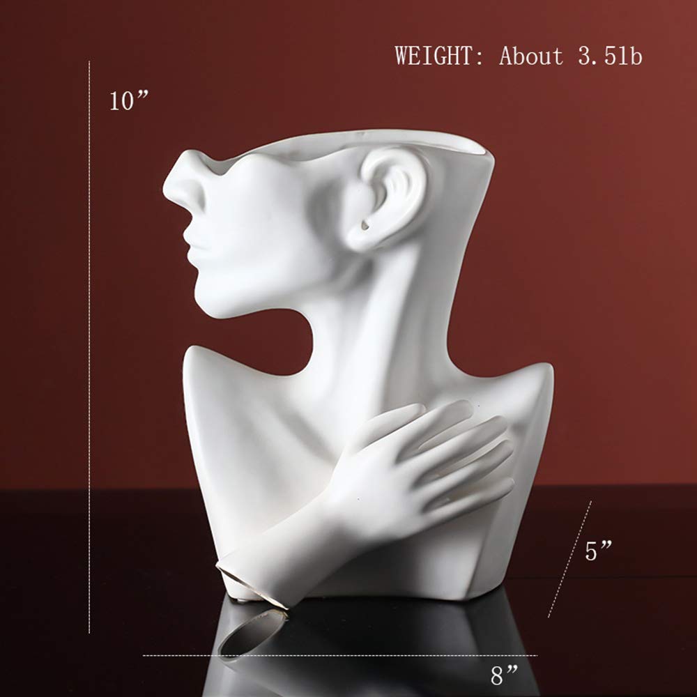 Funsoba Ceramics Statue Flower Vase Face Pots Bust Head Shaped for Birthday Gifts Home Office Decoration (White)