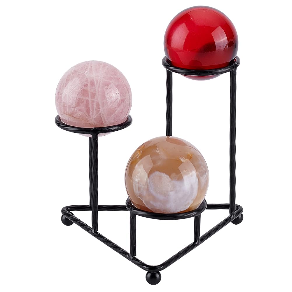 AHANDMAKER Metal Crystal Ball Stand Metal Sphere Display Stand 3 Eggs Display Stands Triangular Ball Base Desktop Ornament Rack for Home Office Desktop Decoration for 40mm Sphere, Black