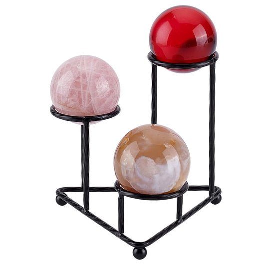 AHANDMAKER Metal Crystal Ball Stand Metal Sphere Display Stand 3 Eggs Display Stands Triangular Ball Base Desktop Ornament Rack for Home Office Desktop Decoration for 40mm Sphere, Black