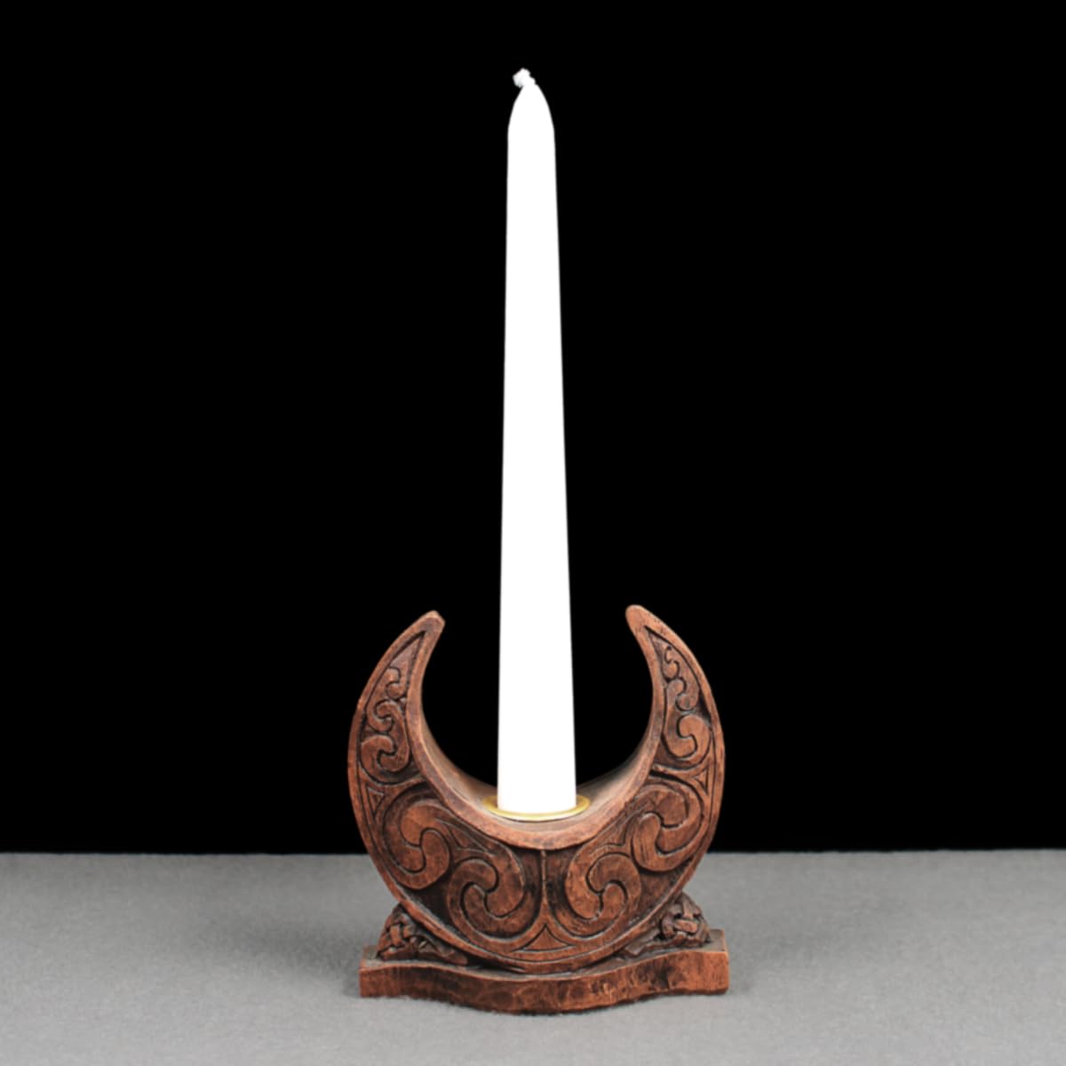Crescent Moon Candle Holder Pentacle Wiccan Pagan Home Decor - Wood Finish