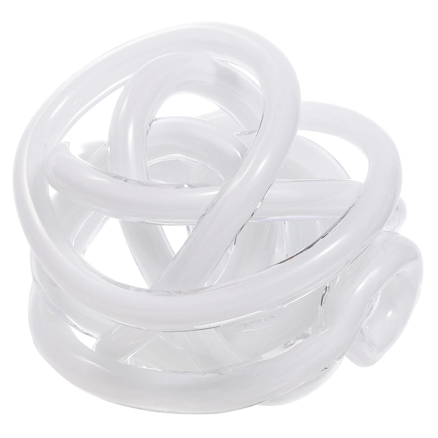 Luxury Lane Hand Blown Infinity Knot Sommerso Decorative Glass Ball for Bowls Home Decor 6 inch Tall Orbit Centerpiece Table Decoration Sculpture White