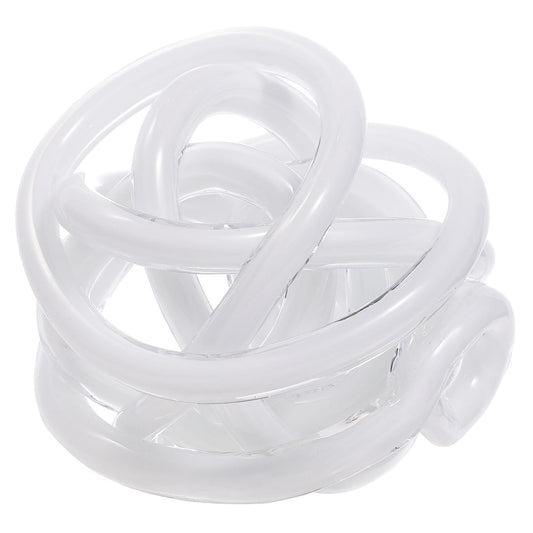 Luxury Lane Hand Blown Infinity Knot Sommerso Decorative Glass Ball for Bowls Home Decor 6 inch Tall Orbit Centerpiece Table Decoration Sculpture White