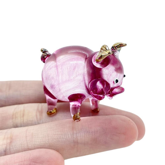 Mr_air_thai_Glass_Blown 1¼" Pink Standing Pig Artistic Blown Glass Figurine Premium Hand-Blown Statue Tabletop Decoration Unique Collectible for Adult Collectors Handcrafted Elegant Home Decor
