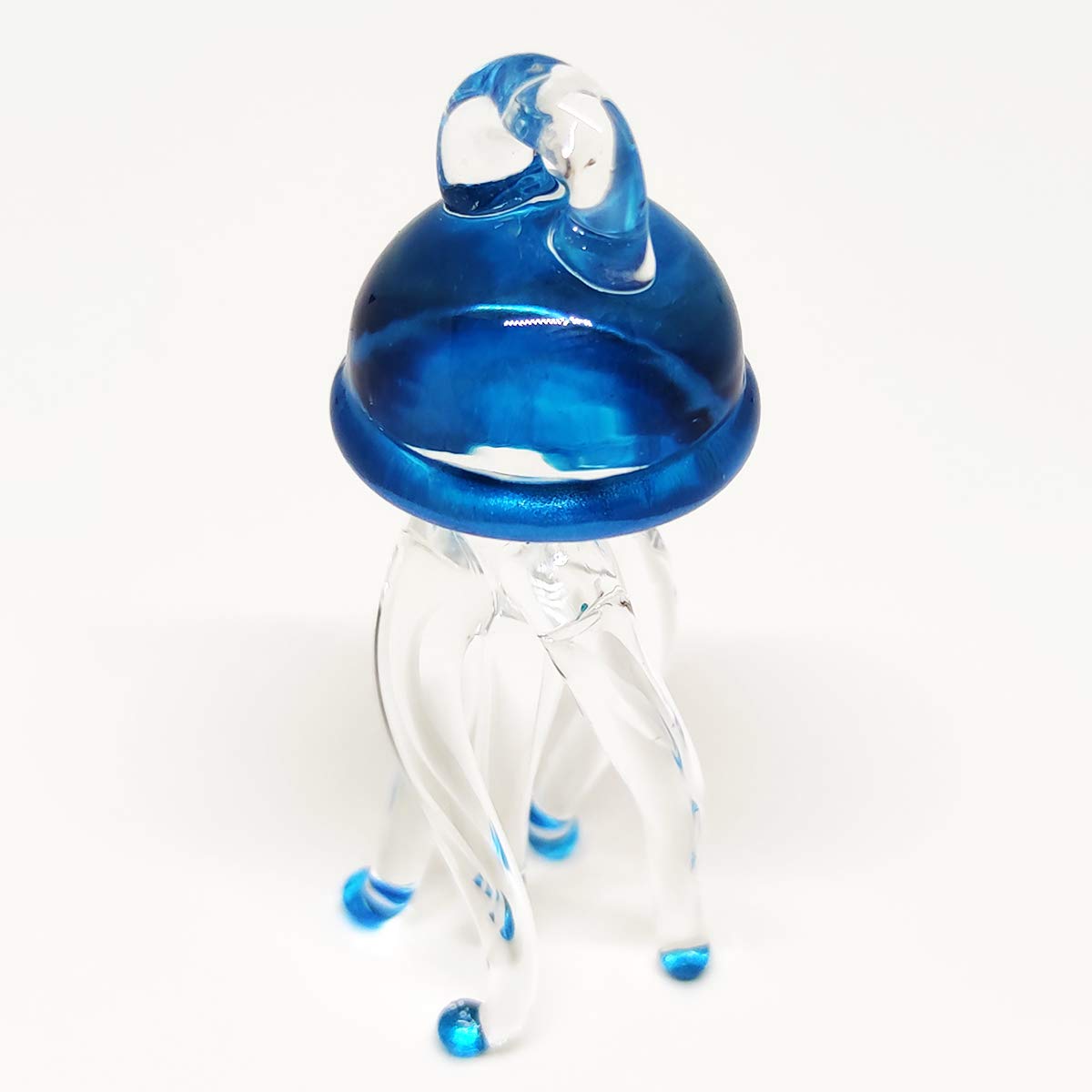 Sansukjai Jellyfish Tiny Figurines Blown Glass Art Hand Painted Sea Animals Collectible Gift Decorate Ornament (Clear Blue)