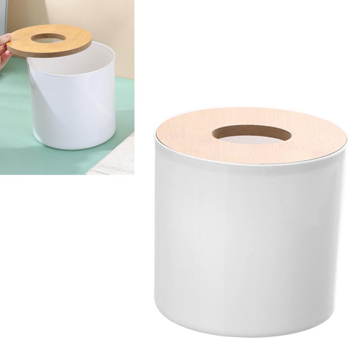 2PCS Modern Round Wooden Tissue Box Cover Holder. Modern Round Facial Tissue Dispenser Box with Cover for Bathroom Vanity Countertops Bedroom Dressers Stands Desks Tables 12.5 * 13.3in