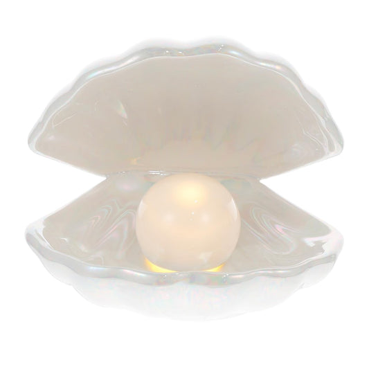 TOYANDONA Ceramic Shell Pearl Light - White Led Clam Lamp with Removable Pearl Battery Operated Soft Light for Room Tabletop Decor, Ideal Birthday