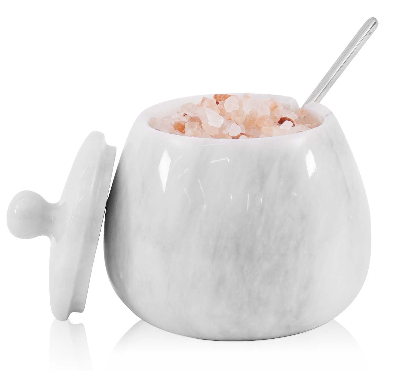Marble Salt Cellar with Lid – 4.5 Inch White Table Salt Container, Salt Jar, Salt Dish, Salt Holder, Spice Jar, Sugar Bowl, Celtic Salt, Kitchen Countertop Decor