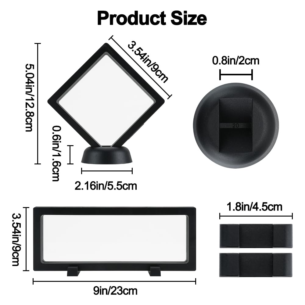 3D Floating Display Case, Transparent Film Jewely Storage Box, Black Challenge Coin Display Holder Stand for Antique Challenge Coins Medals Jewelry Shells Gems Minerals Rocks Specimen Pins (24Pcs)