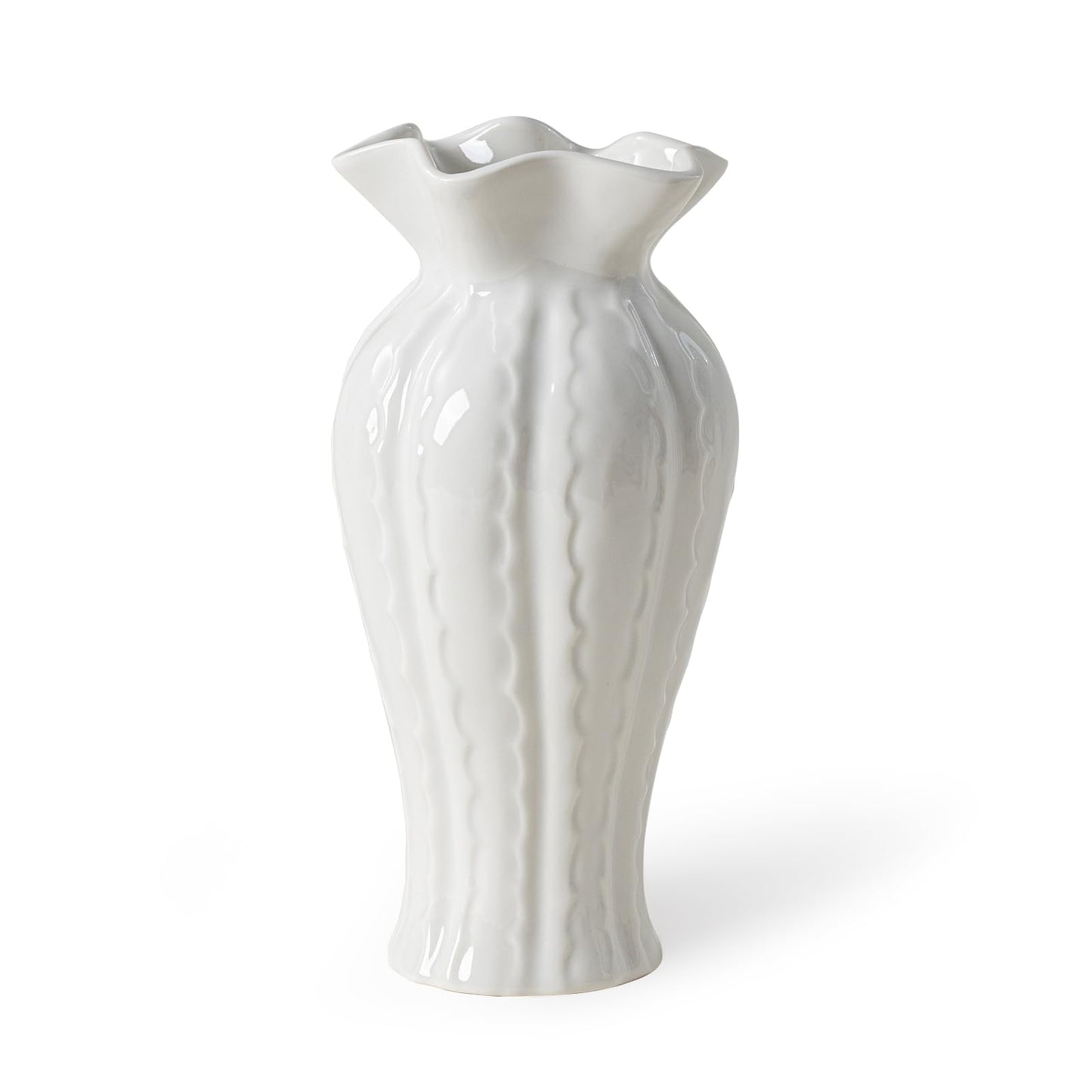 Elegant Lily Ceramic Flower Vase - 10.2" Glossy White Modern Vase for Decor Living Room, Table Centerpieces for Dining Room, Aesthetic Home Gifts