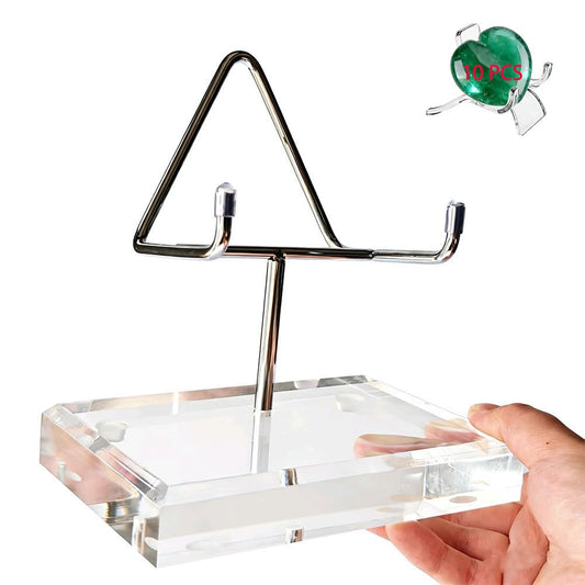 CDFZJC Heavy Duty Rock Display Stand for Large Crystals, 18 lb Max Capacity Acrylic Base with Metal Arms and Slip Mat, Rock Collection Display Crystal Holder for Mineral Geode Specimen Easels