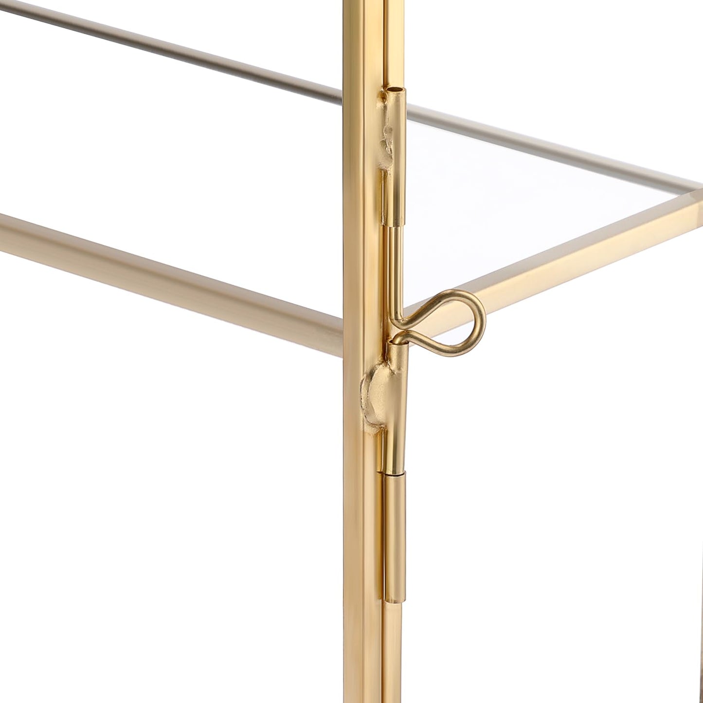 JUXYES 4 Tiers Tabletop Brass Glass Rock Display Case with Latch Door, Modern Clear Rocks Display Case Box with Mirror Bottom, Gold Dust Proof Case for Collectible, Mineral Crystal, Stones