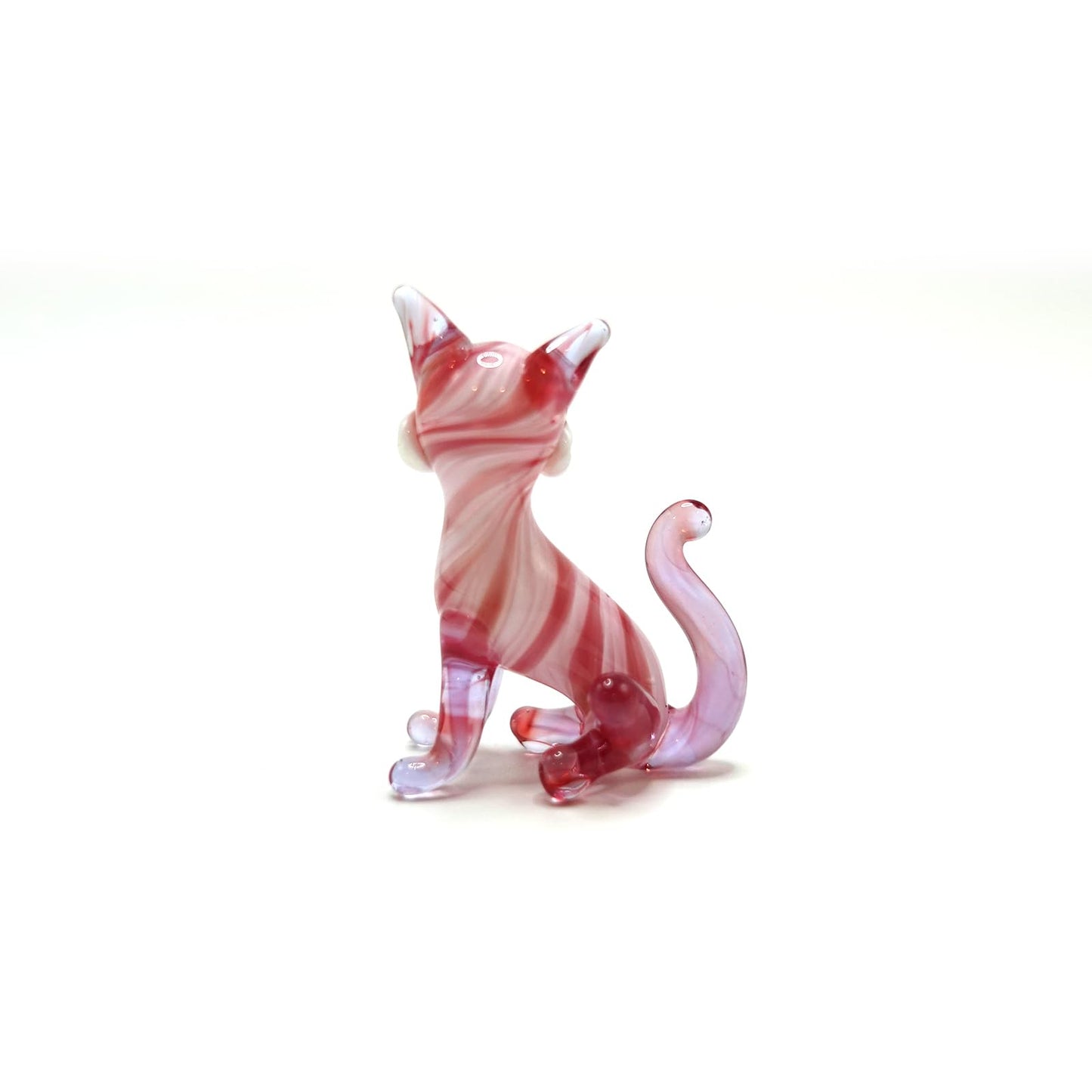 Sansukjai Tiny Cat Miniature Glass Figurine – Handmade Blown Glass Animal – Cute Collectible Cat Sculpture – Fairy Garden Pet Décor Gift (Pink)