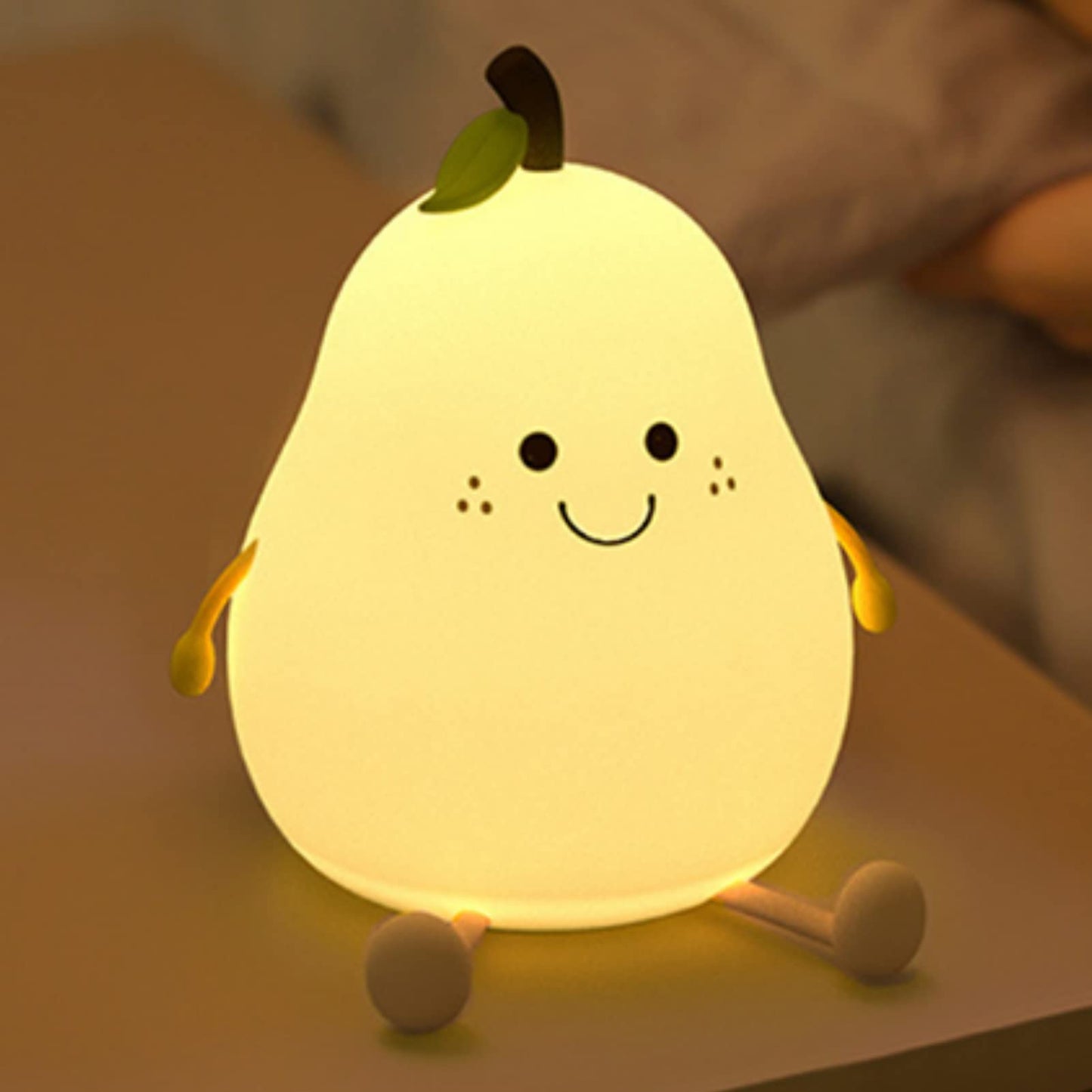 Pear Night Light for Kids, USB Rechargeable Silicone Nursery Lamp 1200mAh, Touch Control Warm White and 7 Colors, 3 Brightness Levels, 30 60 Min Timer, Portable Bedside Light Gift