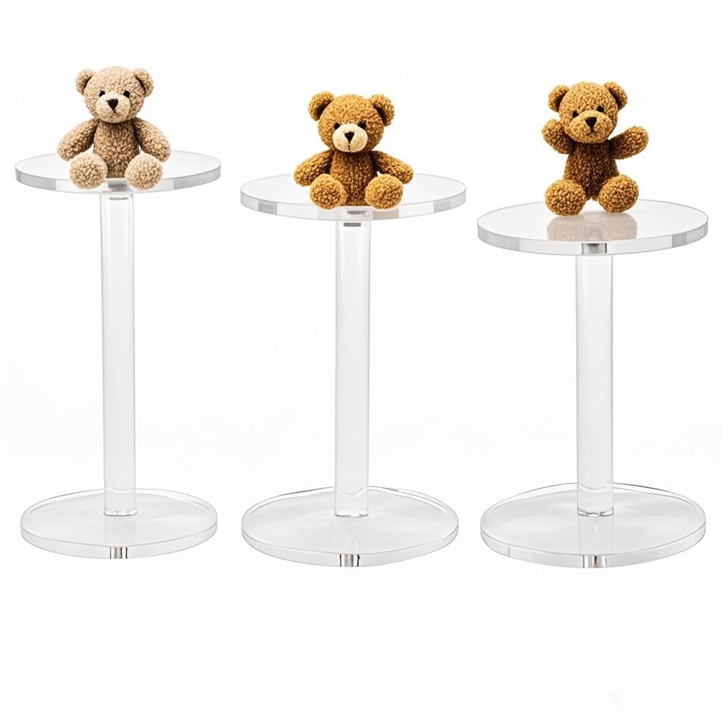 HESIN 3 Pack 4 " Dia Acrylic Display Riser Jewelry Watches Round Pedestal Flower- Stand Small Figure Holder for Kitchen, Dining Room, Living Room Furniture