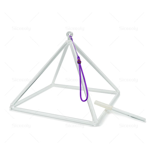 Siceeoly 11 inch Pyramid Quartz Crystal Singing Pyramid Handmade TransparentHealing Musical Instrument For Sound Healing Meditation With Crystal Singing Bowl Striker
