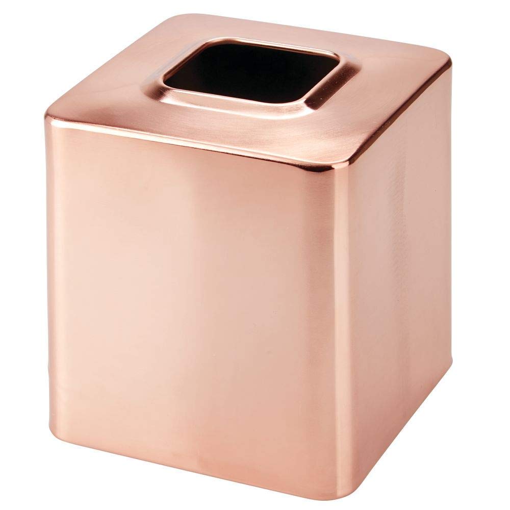 mDesign Minimalistic Rose Gold Square Steel Tissue Box Cover for Bathroom - Modern Holder/Dispenser for Paper Facial Tissues - Avia Collection