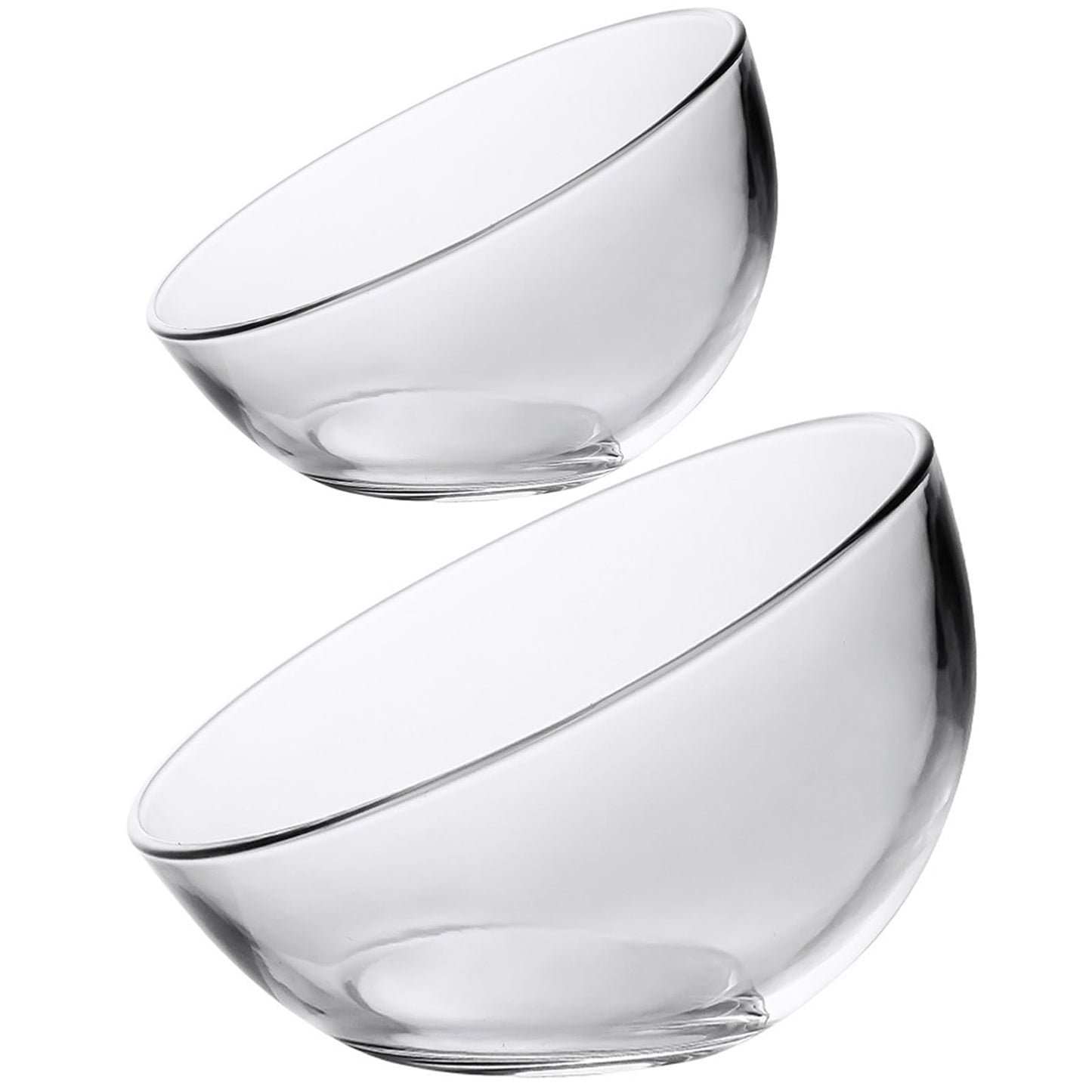 HNJZX Glass Prep Bowls,Clear Glass Slant Cut Tilted Angled Bubble Ball Decorative Serving Salad Bowl for Kitchen Microwave (800ML+450ML)