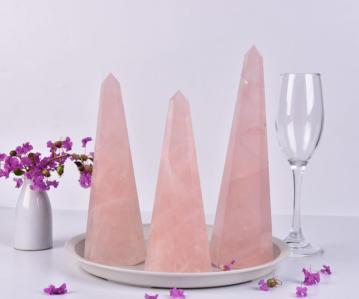 SMOHEAL Rose Quartz Large Crystal Tower Natural Pink Healing Crystal Point Wand Obelisk for Reiki Meditation Crystal Grid Decoration 1.5-2 LBS