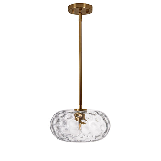 PrismGlowLume Hammered Glass Rod Pendant Light, Modern Gold Chandelier Lighting Fixture Mid-Century Brushed Brass Hanging Ceiling Lamp for Kitchen Island Dining Living, Bathroom, Hallway (Clear, 11")
