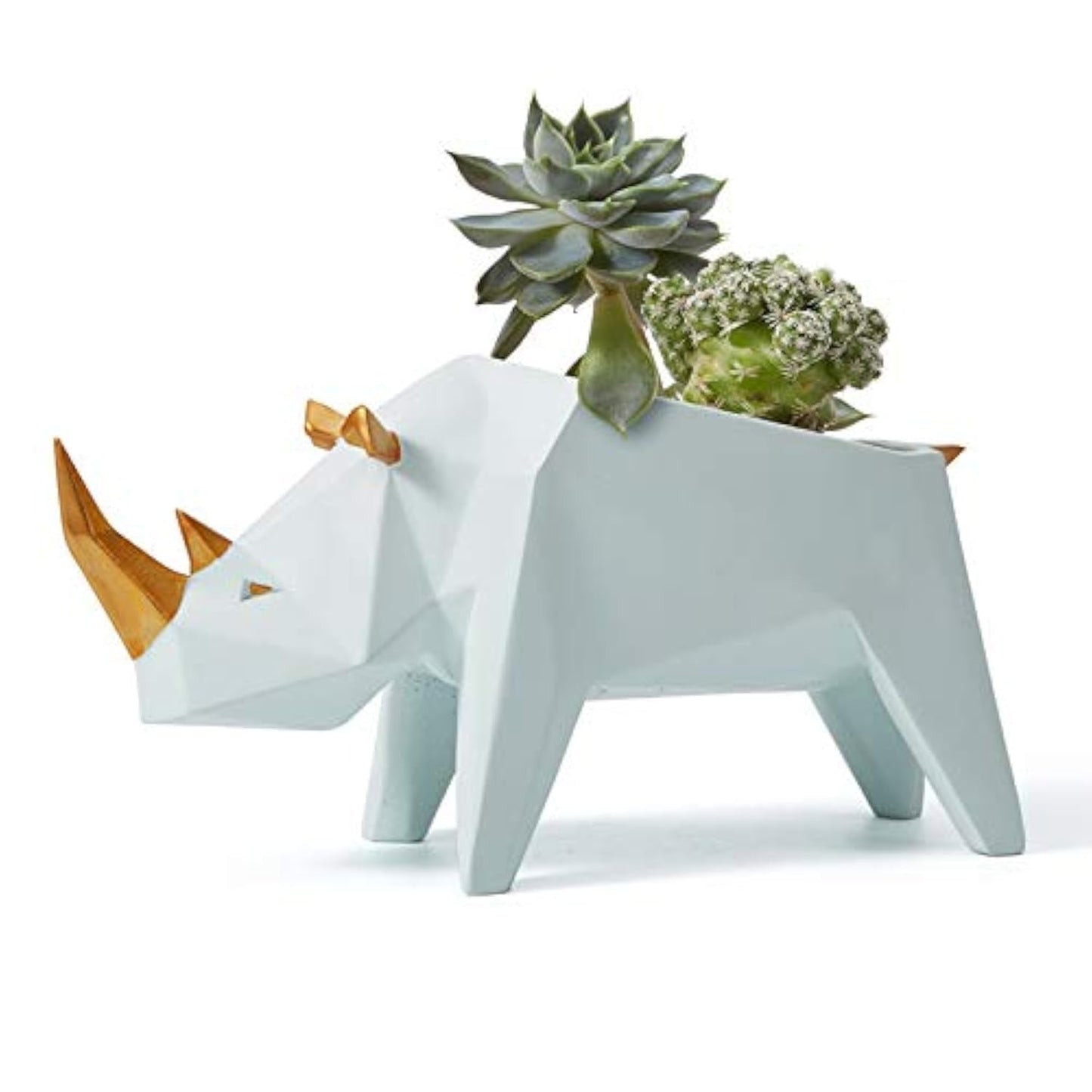 HAUCOZE Rhino Statue Planter Succulent Pot Modern Animal Sculpture Home Decor Gift for Living Room Office 7.1 Inch
