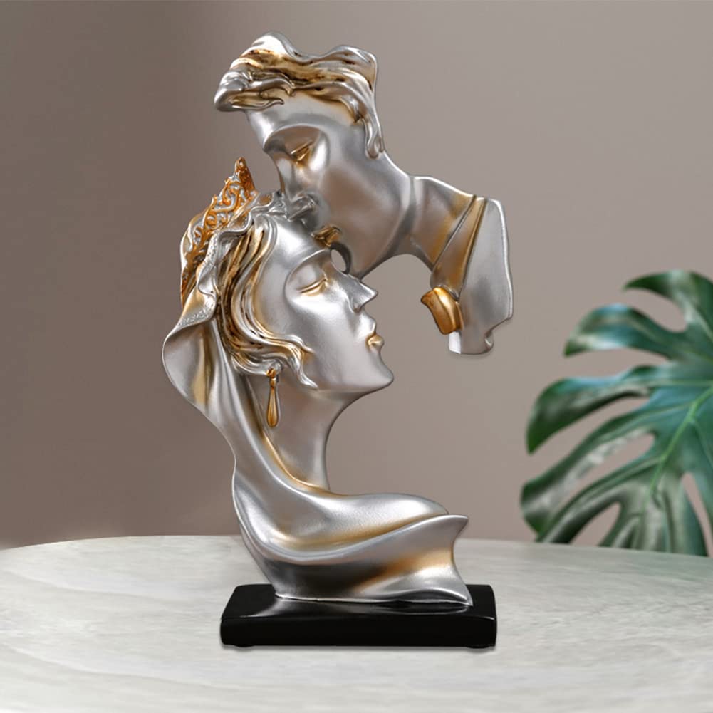 JXCBXJ Couples Kiss Sculpture,Abstract Art Couple Sculpture Home Furnishing Resin Statue Decoration Romantic Statue Used for Home Decoration, Wedding, Gift. (Grey)