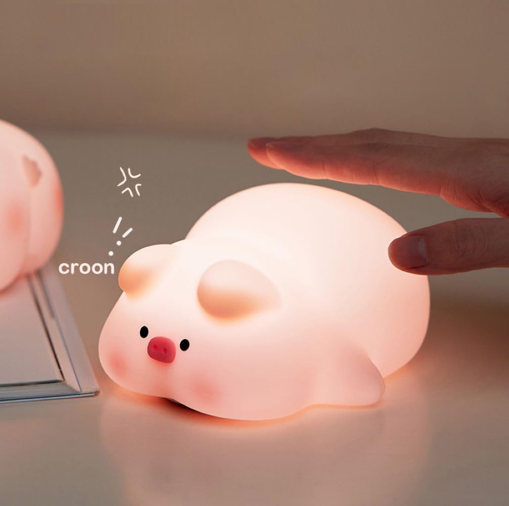 KRE MANPHI Cute Pig Night Light Silicone, Squishy Piggy Night Lamp,Kids Room Decor Atmosphere Nightlight, Baby Nursing Bedside Touch Lamp, Rechargeable and Dimmable LED Night Light，Piggy Gifts.