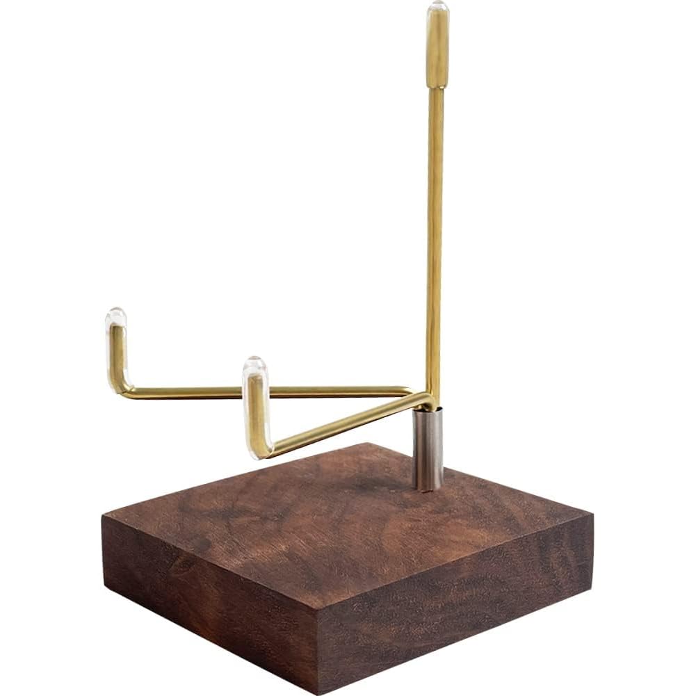 EHERDM Adjustable Brass Crystal Display Stand with Walnut Base Mineral Specimens Display Stand Rock Display Easel Metal Display Holder for Stones Geodes Fossils Spheres Agate Slices L/Tripod