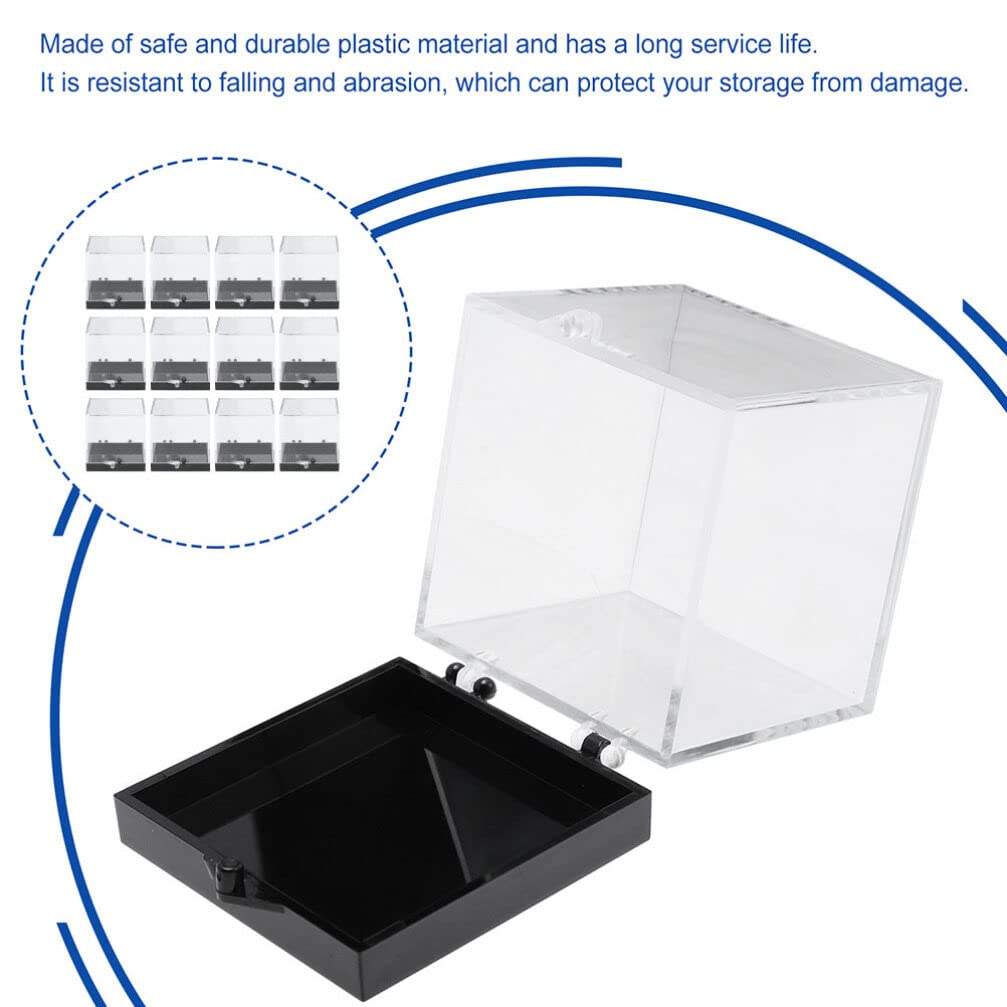 DOITOOL 12 Pack Mineral Specimen Storage Boxes Clear Plastic Specimen Display Cases 1.37 Inch Square Rock Display Containers for Home Collecting and Scientific Use
